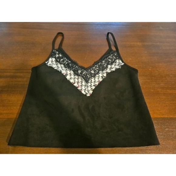 Zara Tops - ZARA Crop Suede Lace Tweed Tank Top Size Small